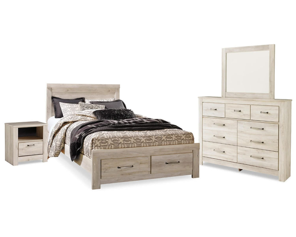 Bellaby Queen Panel Storage Bed, Dresser, Mirror and Nightstand