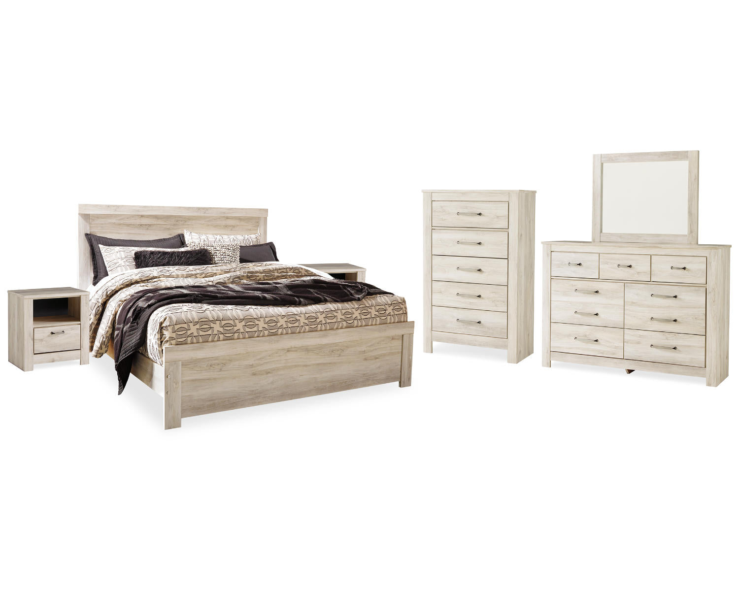 Bellaby King Panel Bed, Dresser, Mirror, Chest and 2 Nightstands