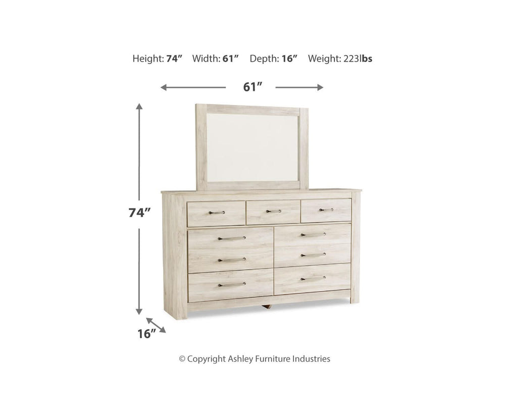 Bellaby King Panel Storage Bed, Dresser, Mirror and Nightstand