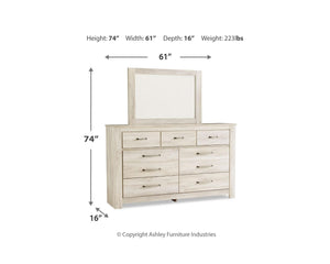 Bellaby King Crossbuck Panel Bed, Dresser, Mirror, and Nightstand