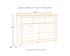Bellaby King Panel Storage Bed, Dresser, Mirror and Nightstand