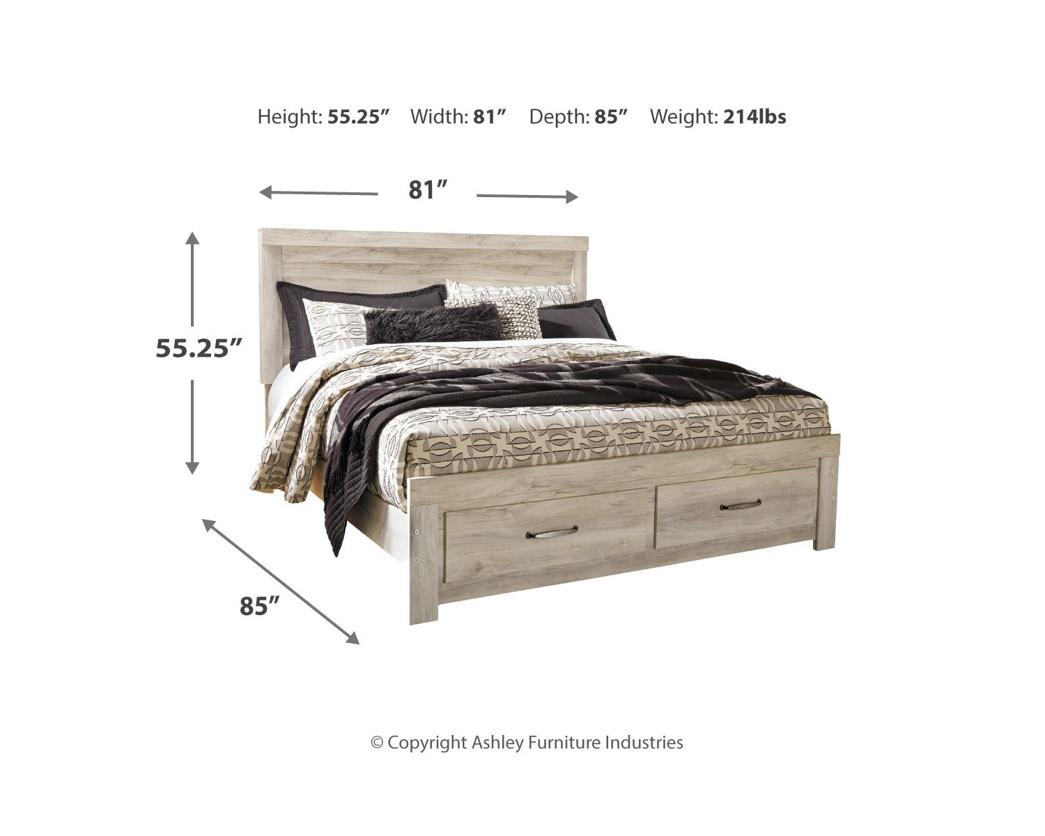Bellaby King Panel Storage Bed, Dresser, Mirror and Nightstand