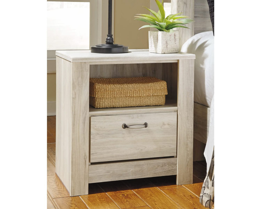 Bellaby King Crossbuck Panel Bed, Dresser, Mirror, and Nightstand