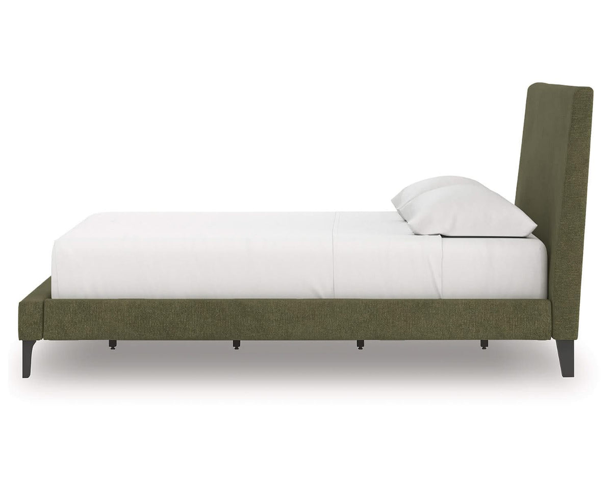 Cama Queen tapizada Chirason con listones enrollables