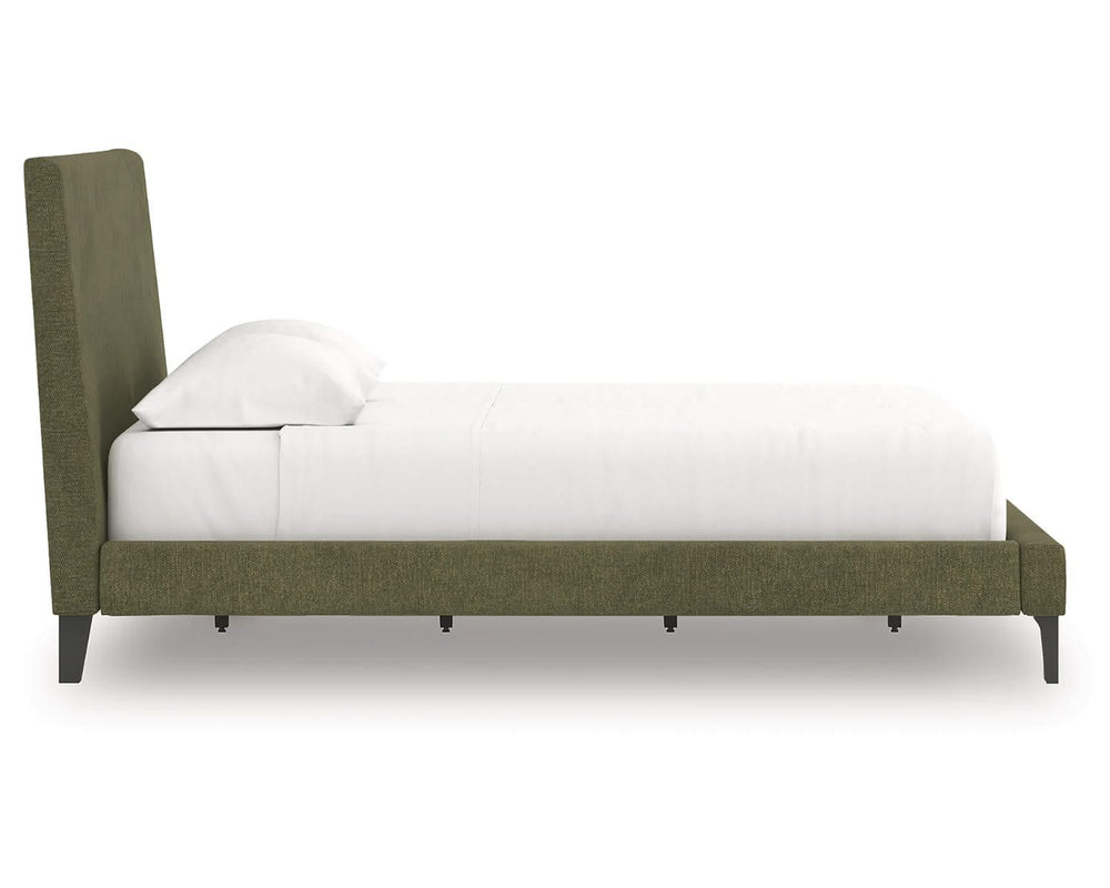 Cama Queen tapizada Chirason con listones enrollables