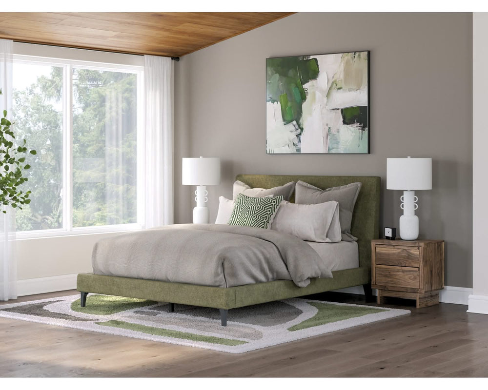 Cama Queen tapizada Chirason con listones enrollables