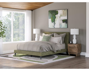 Cama Queen tapizada Chirason con listones enrollables