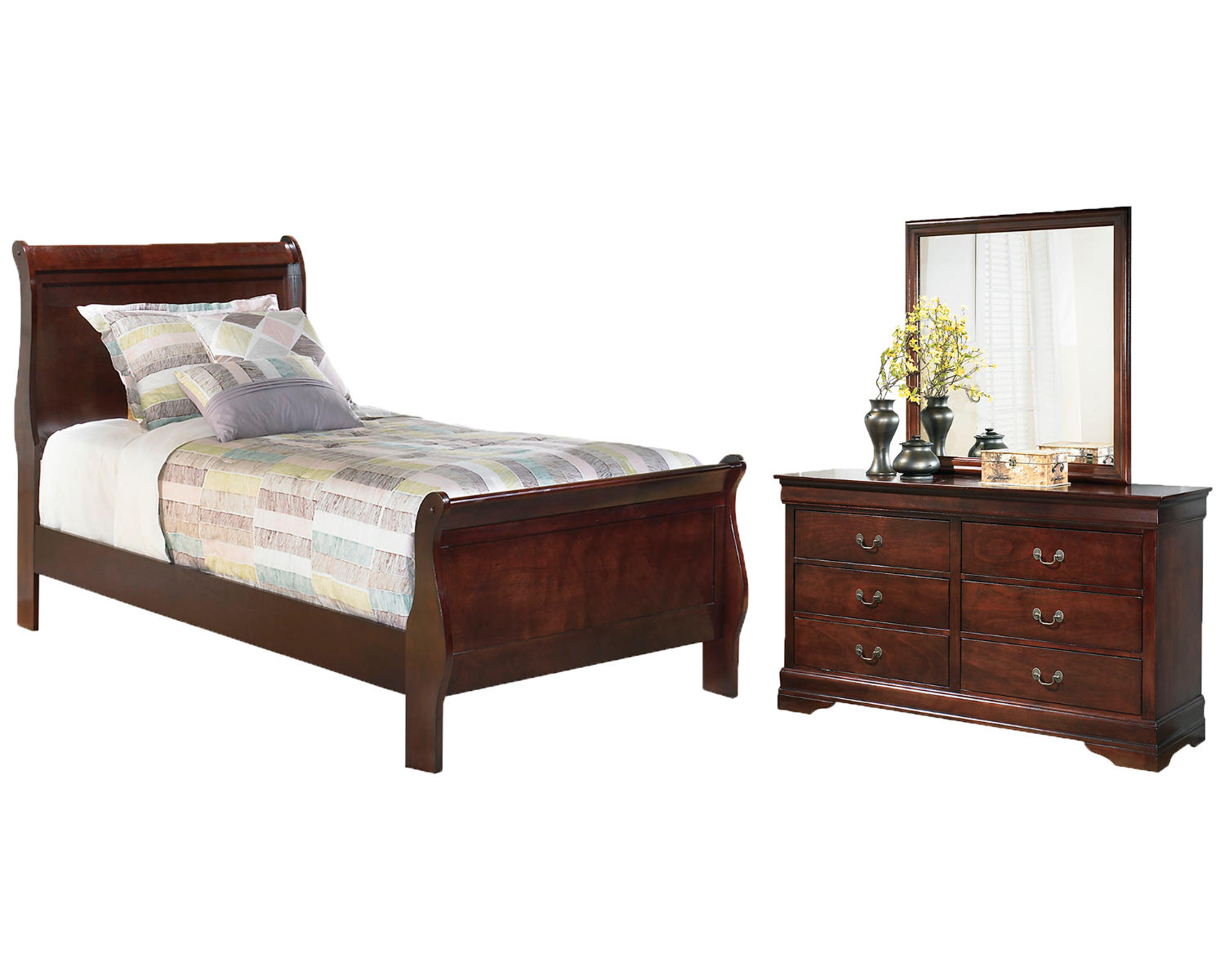 Alisdair Twin Sleigh Bed, Dresser and Mirror