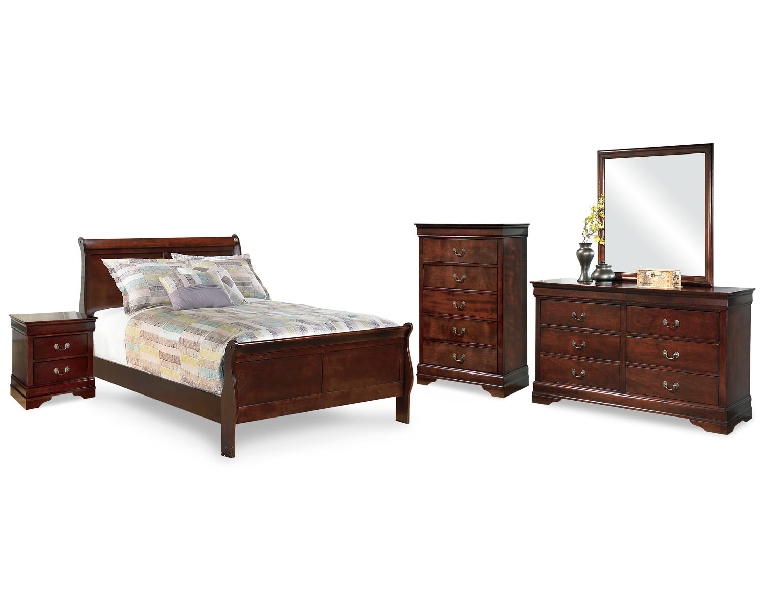 Alisdair Full Sleigh Bed, Dresser, Mirror, Chest and Nightstand