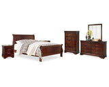 Cama Alisdair King tipo trineo, tocador, espejo, cómoda y dos mesitas de noche