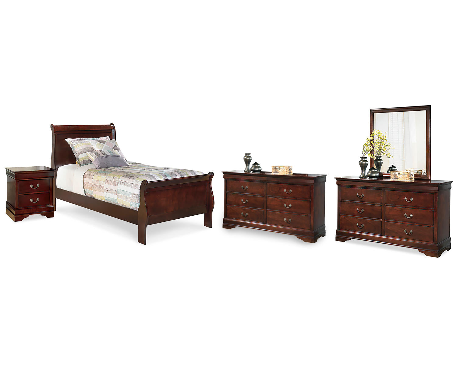 Alisdair Twin Sleigh Bed, 2 Dressers, Mirror and Nightstand