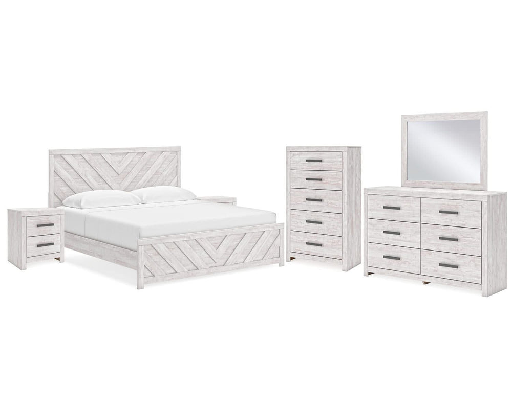 Cayboni King Panel Bed, Dresser, Mirror, Chest and 2 Nightstands