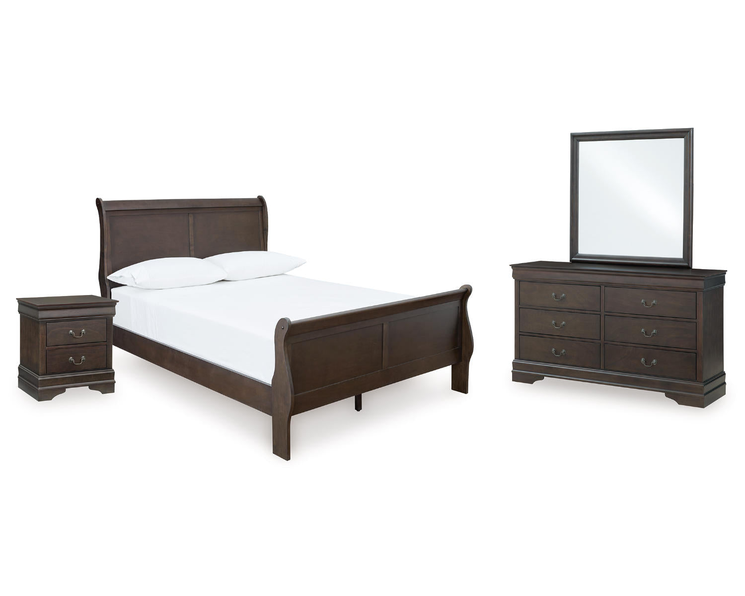 Leewarden Full Sleigh Bed, Dresser, Mirror and Nightstand