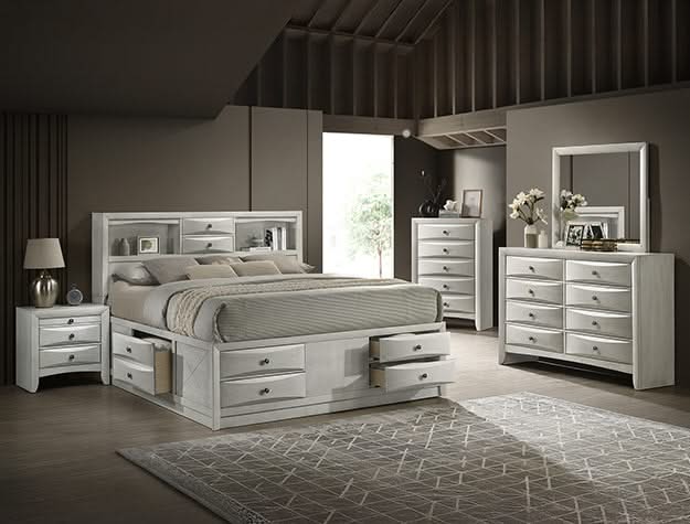 SETB4255 Dormitorio Emily Queen con almacenamiento, color blanco