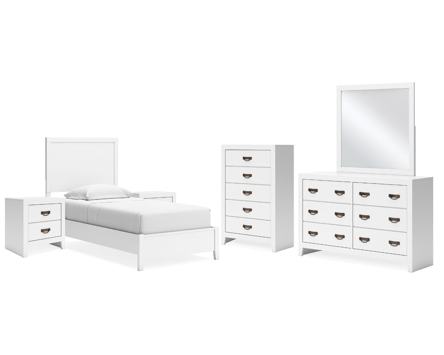 Binterglen Twin Panel Bed, Dresser, Mirror, Chest and 2 Nightstands