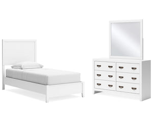 Cama doble con paneles, cómoda y espejo Binterglen