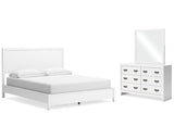 Cama California King con paneles, tocador y espejo Binterglen