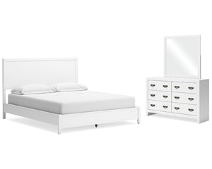 Cama California King con paneles, tocador y espejo Binterglen
