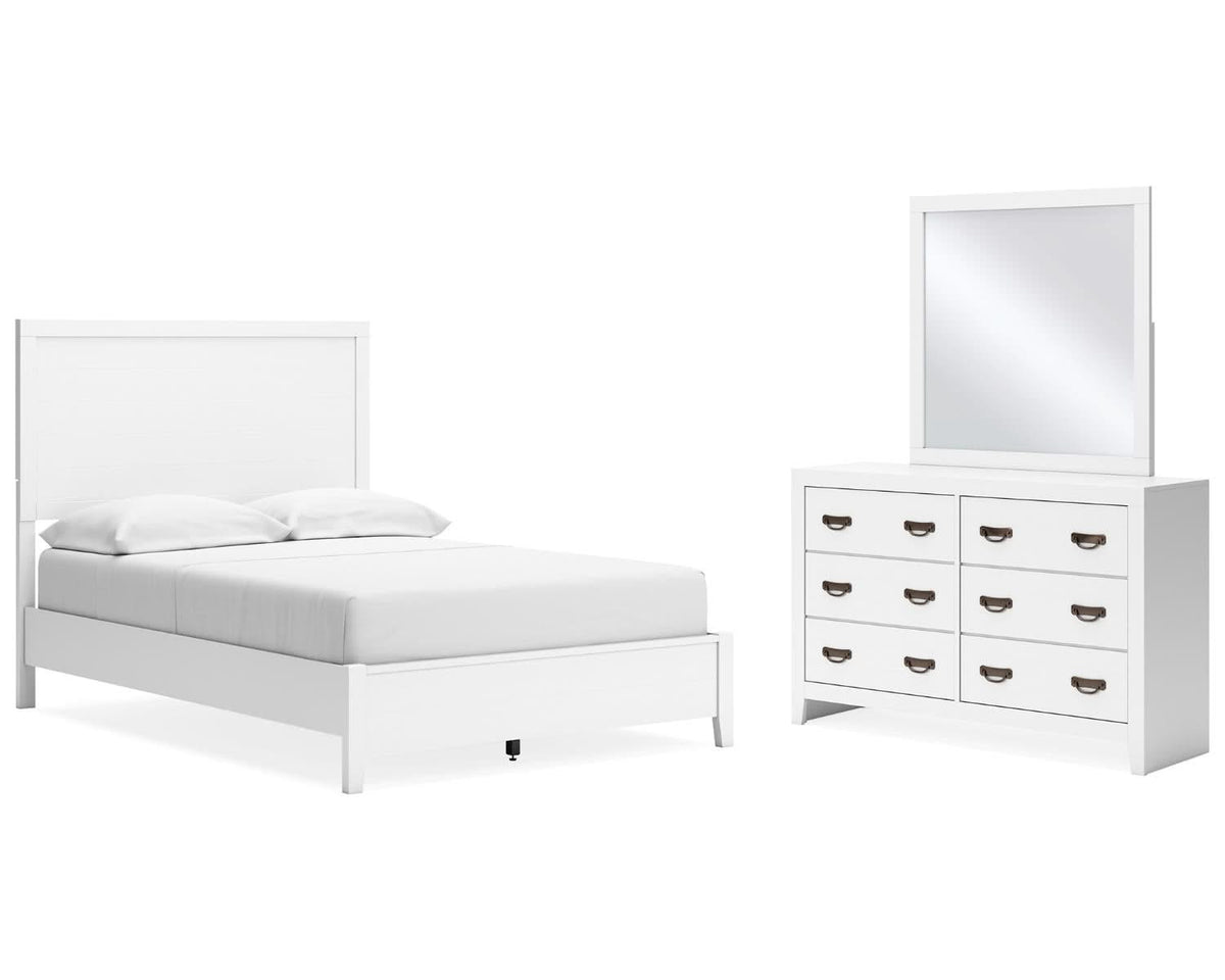 Cama completa Binterglen con panel, cómoda y espejo