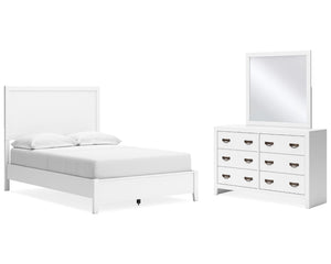 Cama completa Binterglen con panel, cómoda y espejo