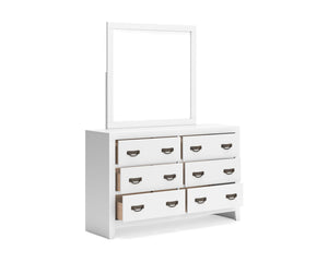 Cama California King con paneles, tocador y espejo Binterglen
