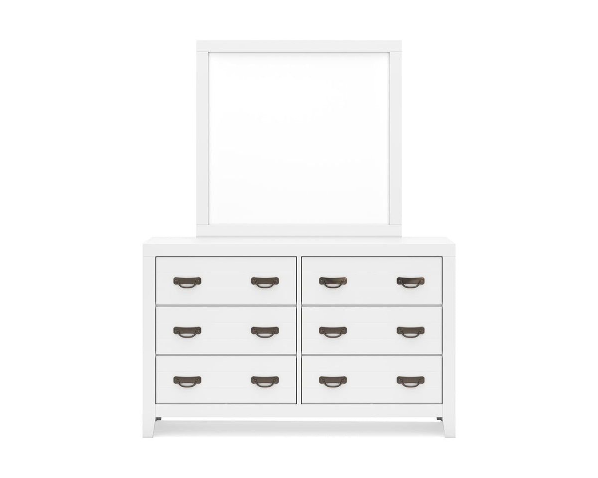 Cama completa Binterglen con panel, cómoda y espejo