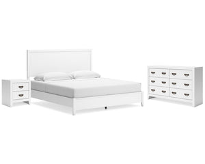 Cama King con paneles, cómoda y mesita de noche Binterglen