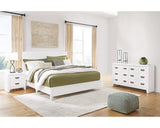 Cama King con paneles, cómoda y mesita de noche Binterglen