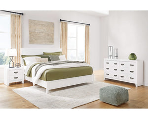 Cama King con paneles, cómoda y mesita de noche Binterglen