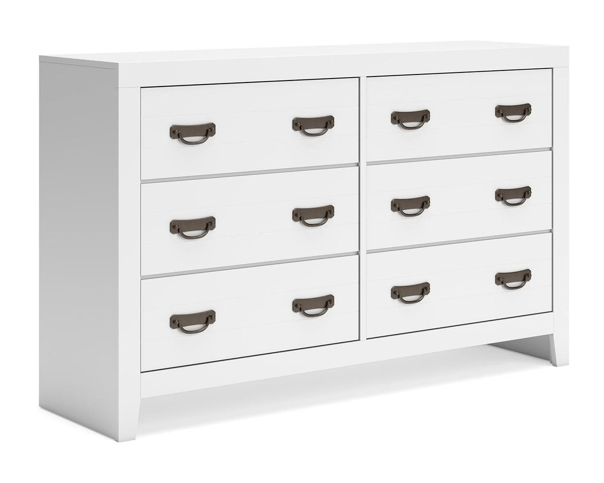 Cama King con paneles, cómoda y mesita de noche Binterglen