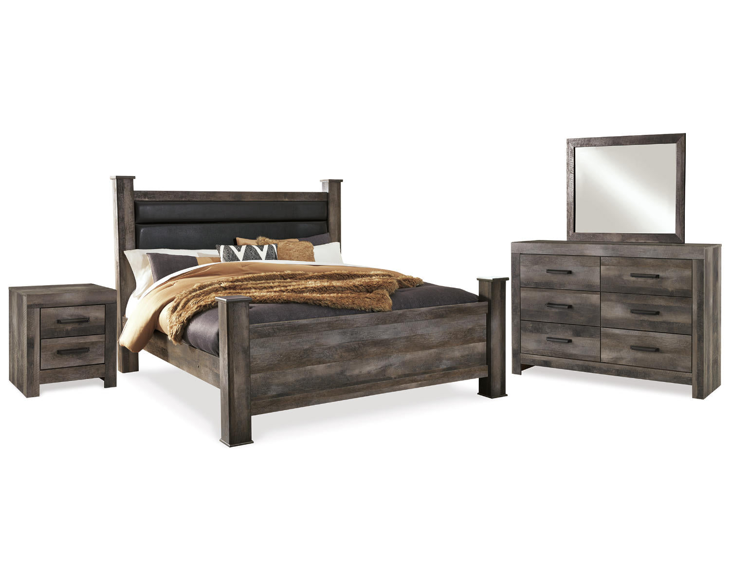 Wynnlow King Poster Bed, Dresser, Mirror and Nightstand