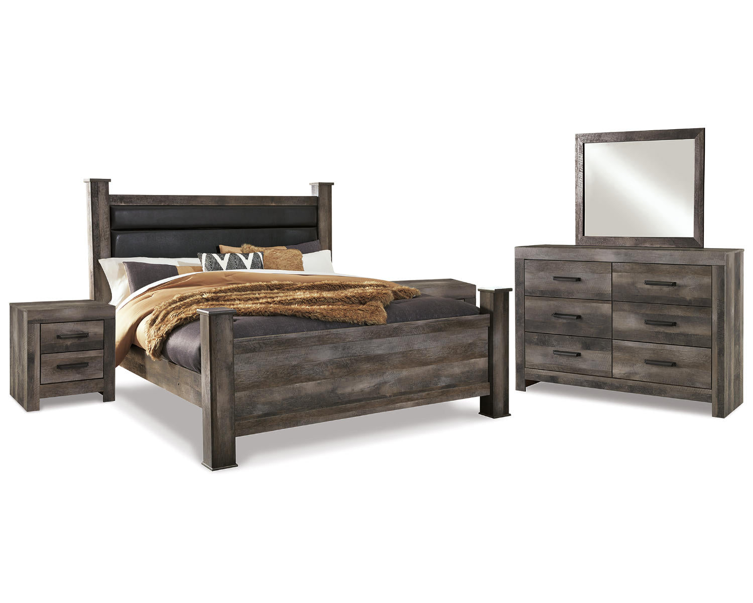 Wynnlow King Poster Bed, Dresser, Mirror and 2 Nightstands