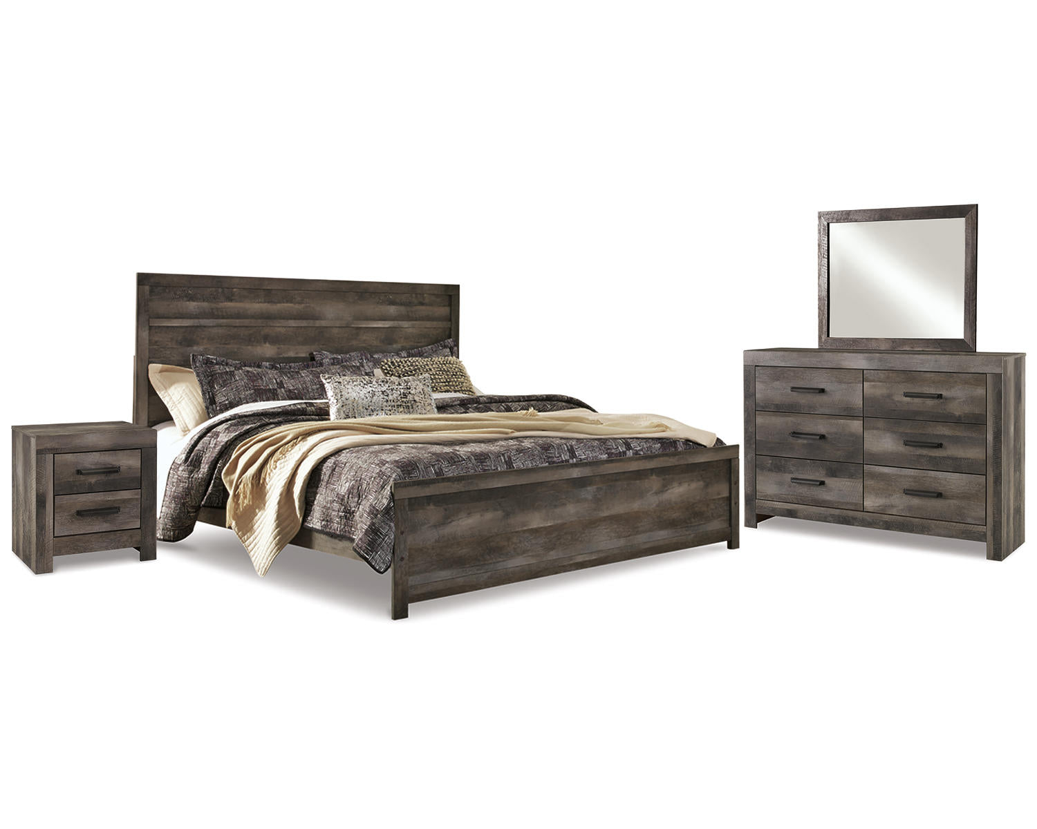 Wynnlow King Panel Bed with Mirrored Dresser and Nightstand