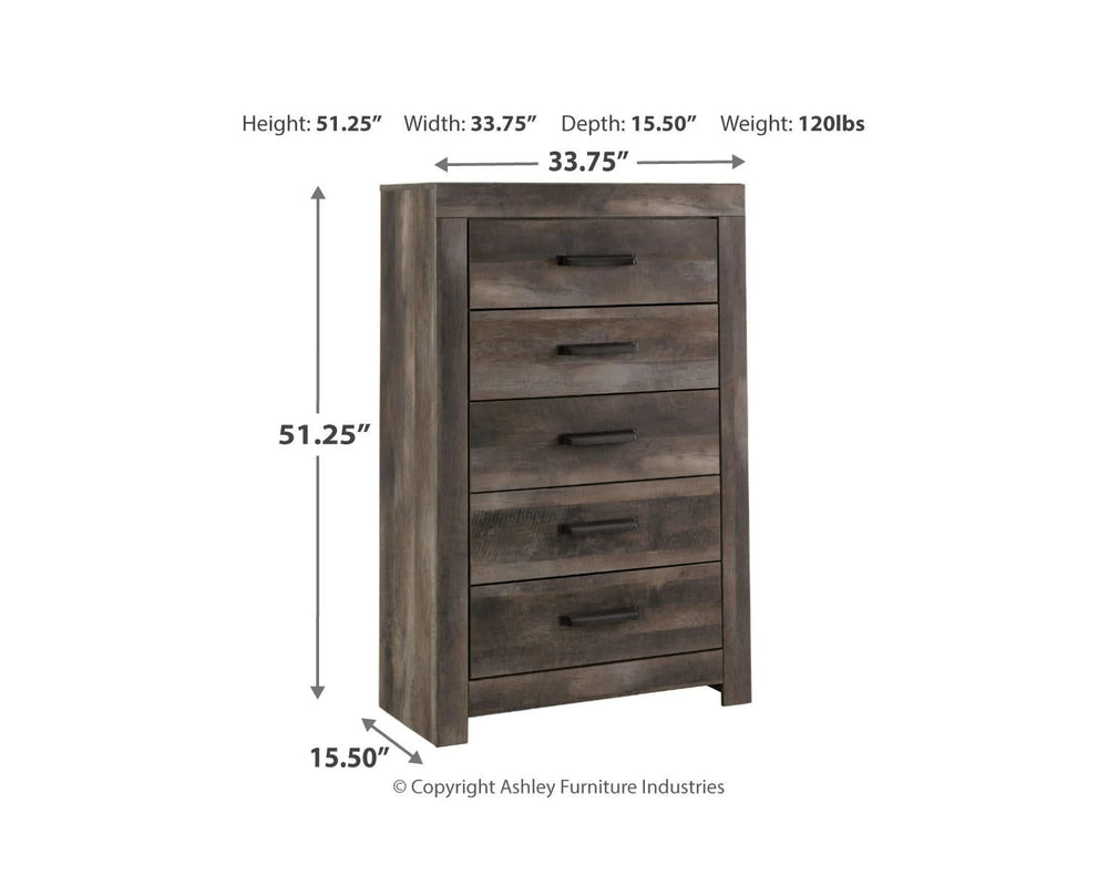Cama Queen con paneles cruzados Wynnlow, cómoda y mesita de noche