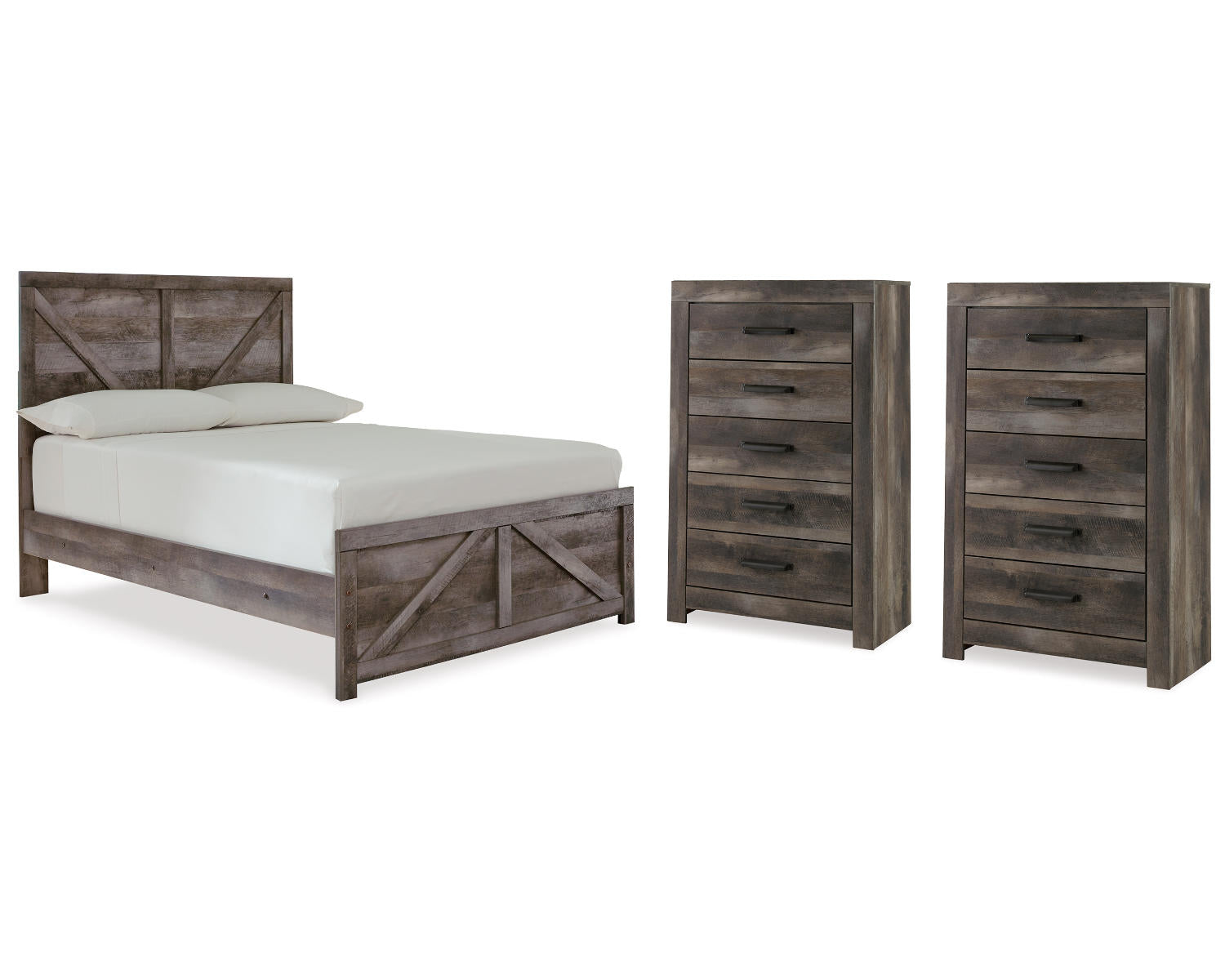 Wynnlow Full Crossbuck Panel Bed and 2 Chests