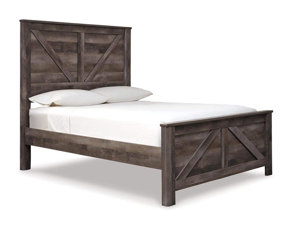 Cama Queen con paneles cruzados Wynnlow, cómoda y mesita de noche