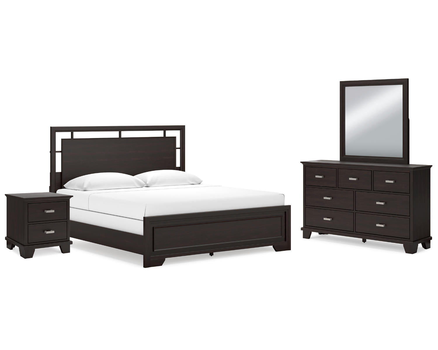 Covetown King Panel Bed, Dresser, Mirror and Nightstand