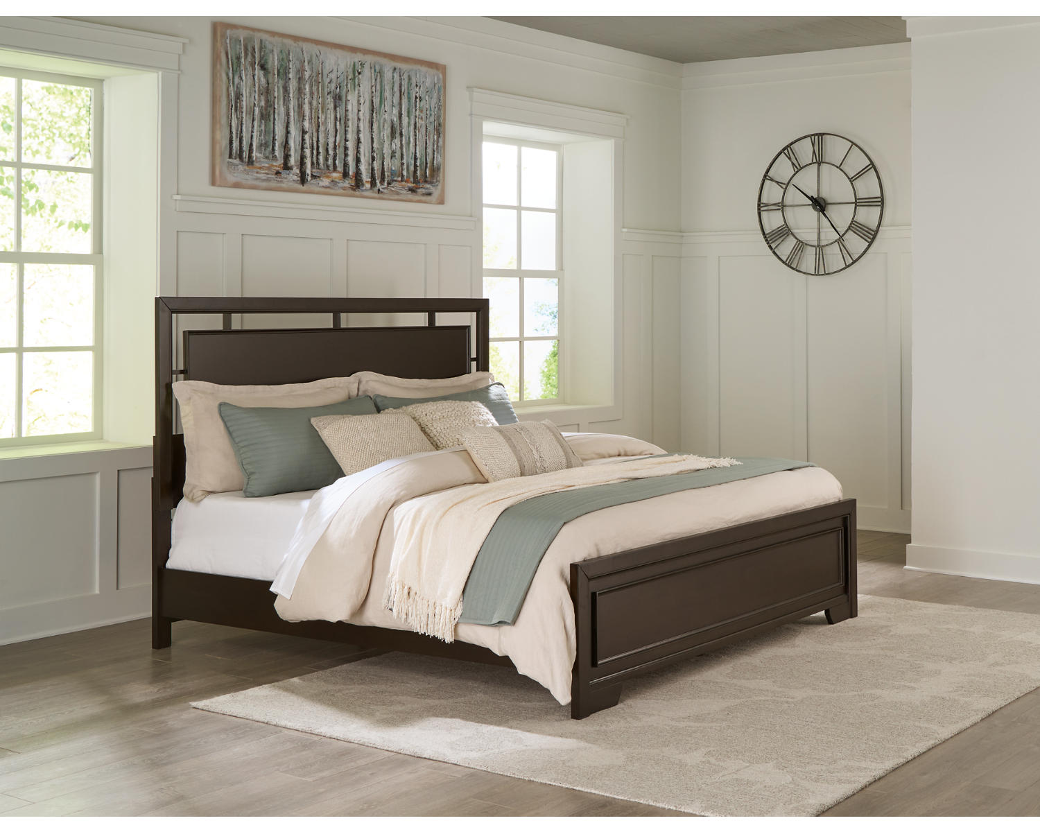 Covetown King Panel Bed, Dresser, Mirror and Nightstand