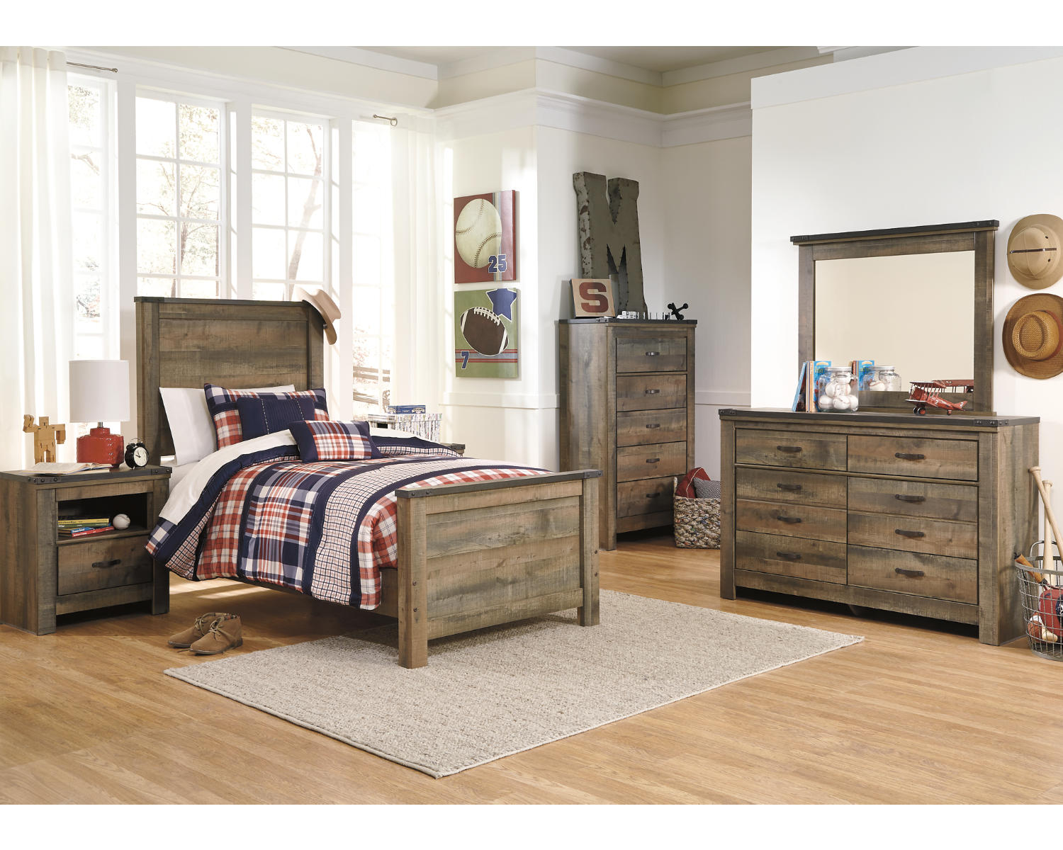 Trinell Twin Panel Bed with Mirrored Dresser