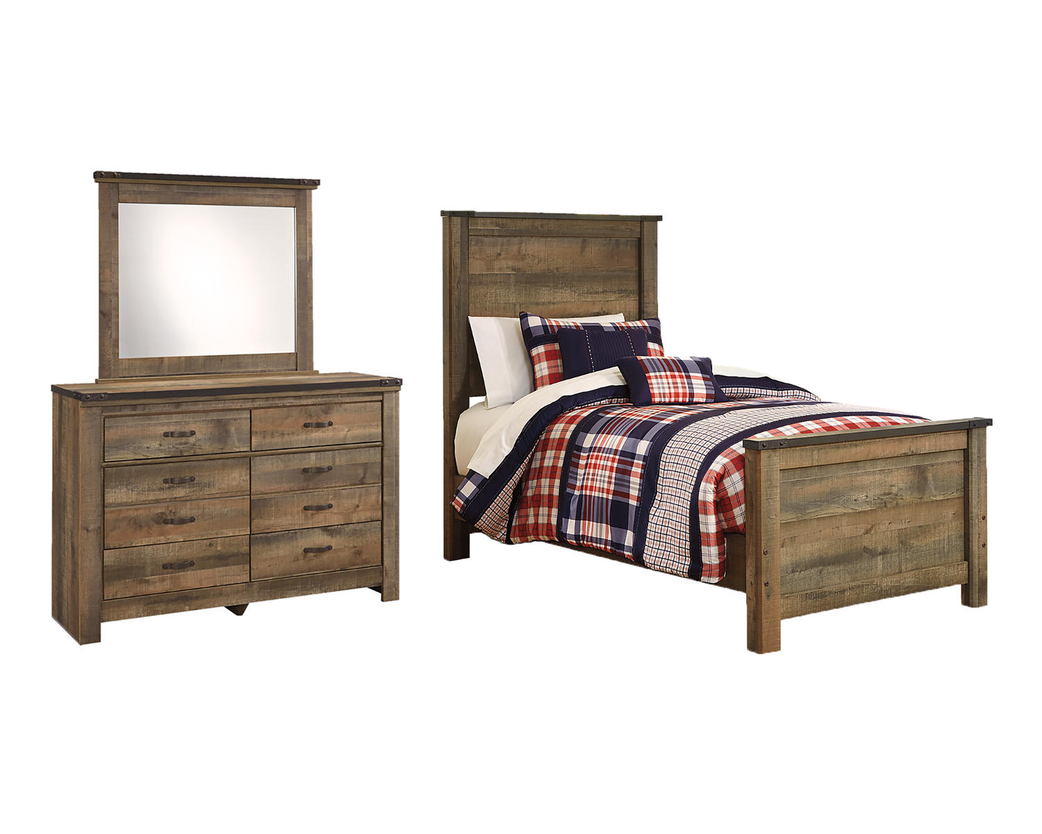 Trinell Twin Panel Bed with Mirrored Dresser
