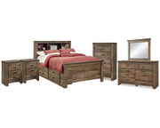 Trinell Full Bookcase Storage Bed, Dresser, Mirror, Chest and 2 Nightstands
