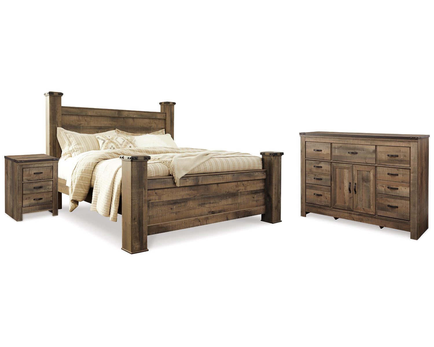 Trinell King Poster Bed, Dresser, Mirror and Nightstand