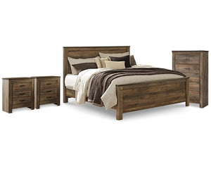 Cama King Trinell con paneles, cómoda y dos mesitas de noche