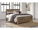 Cama King Trinell con paneles, cómoda y dos mesitas de noche