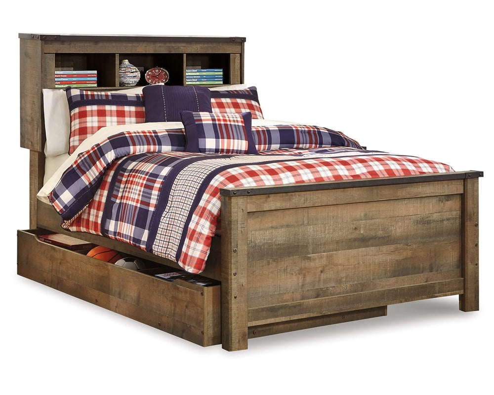 Cama con estantería completa y espacio de almacenamiento Trinell