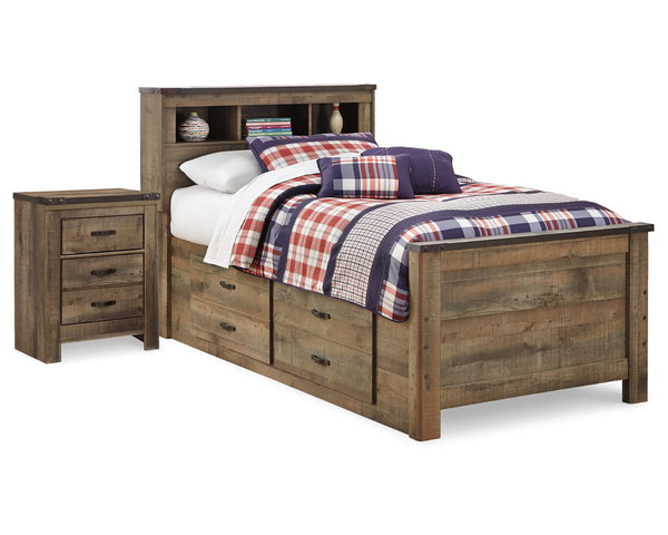 Cama individual Trinell con paneles, almacenaje y mesita de noche