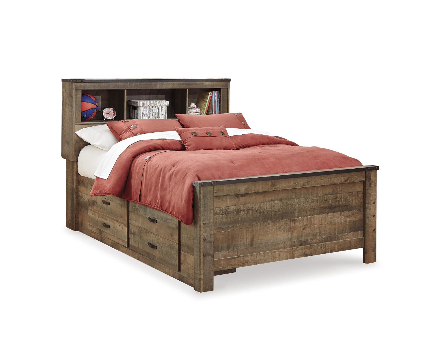 Trinell Full Bookcase Bed with Storage with Mirrored Dresser