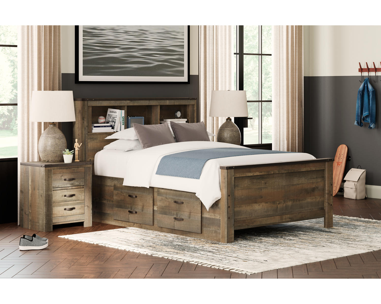 Trinell Full Bookcase Bed with 2 Storage Drawers