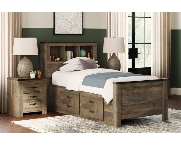 Cama librería individual Trinell con dos cajones de almacenamiento