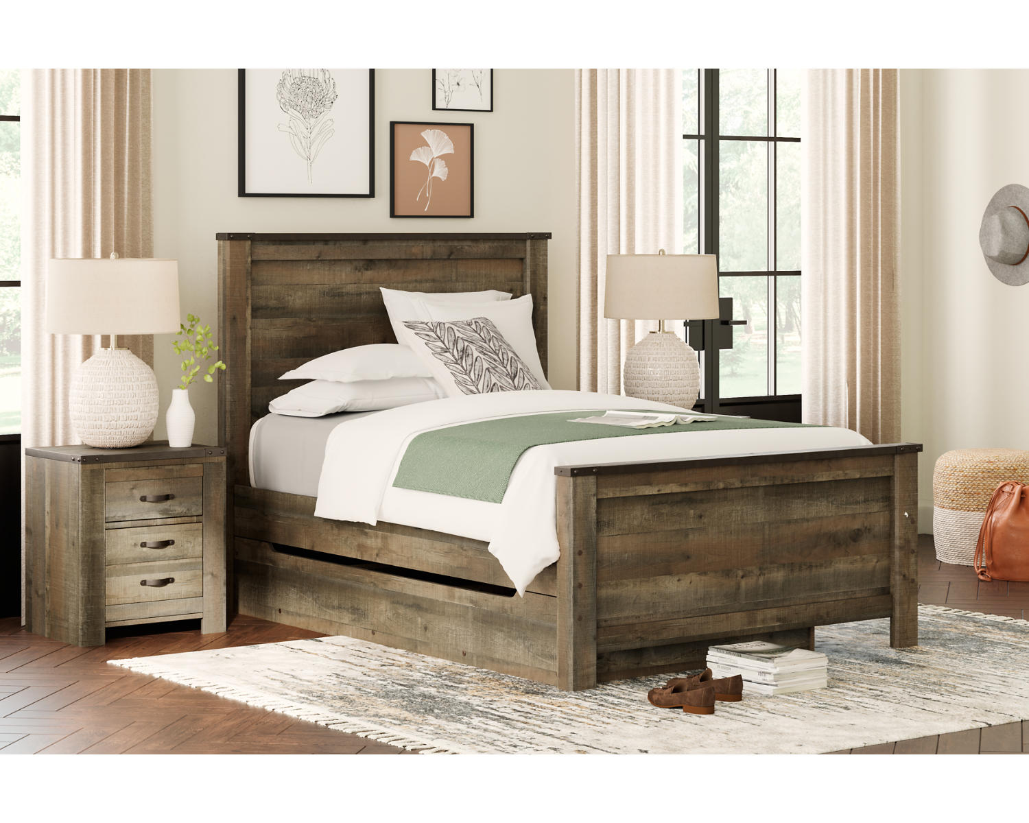 Trinell Full Panel Bed with 1 Large Storage Drawer
